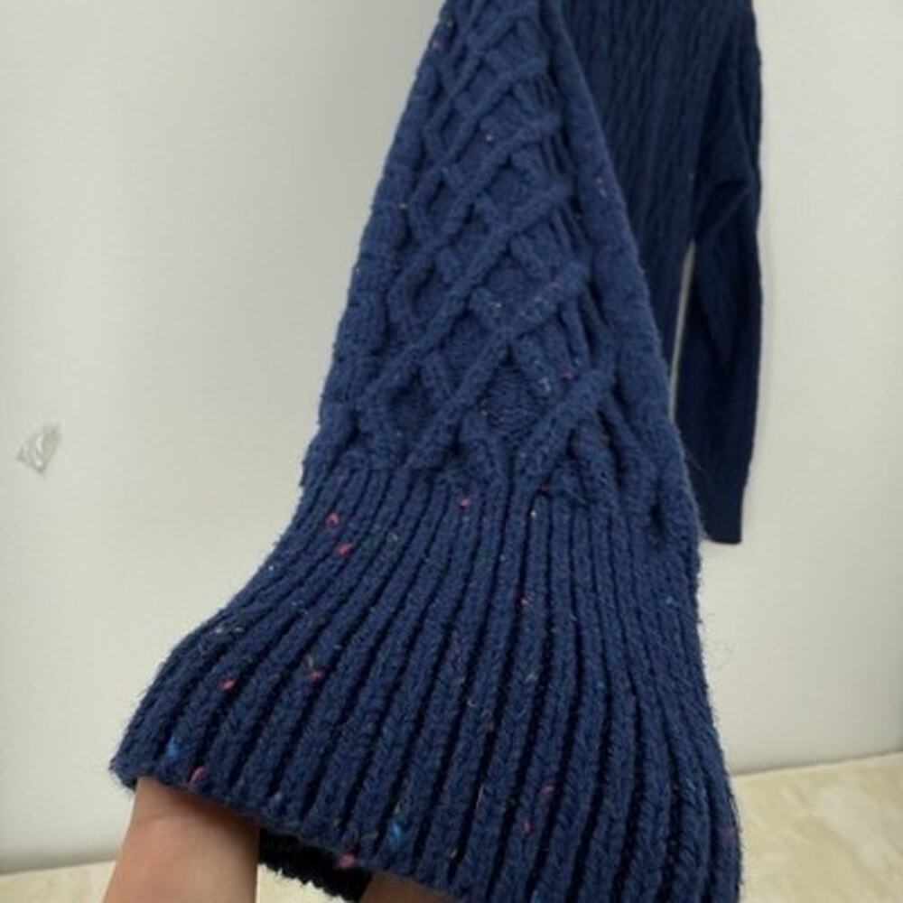 J Crew Women Fisherman Sweater Medium Blue Flecked Cable knit Crew Pullover - Picture 4 of 8